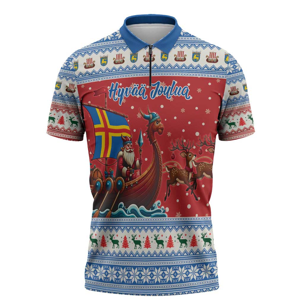 Aland Viking Santa Christmas Zipper Polo Shirt Funny Reindeer Norse Xmas - Wonder Print Shop