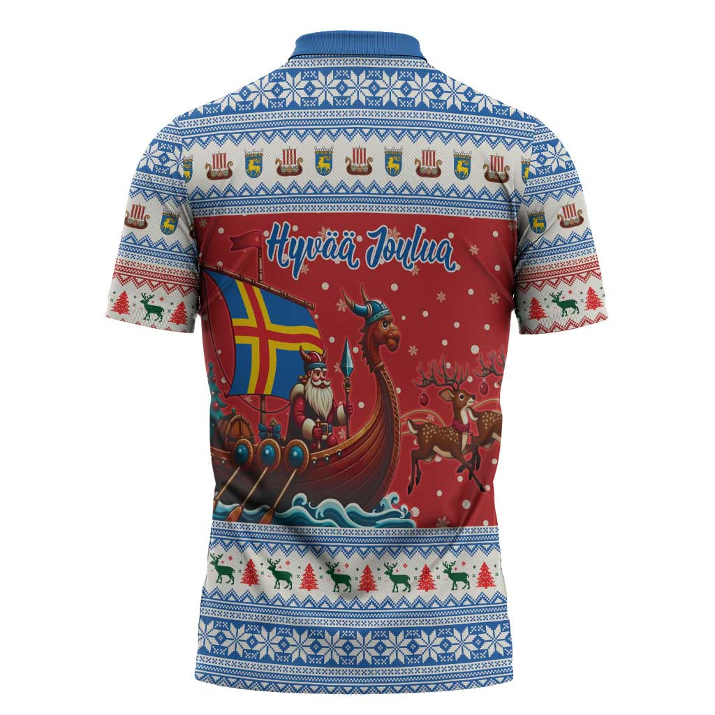 Aland Viking Santa Christmas Zipper Polo Shirt Funny Reindeer Norse Xmas - Wonder Print Shop