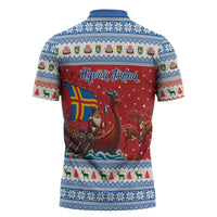 Aland Viking Santa Christmas Zipper Polo Shirt Funny Reindeer Norse Xmas - Wonder Print Shop
