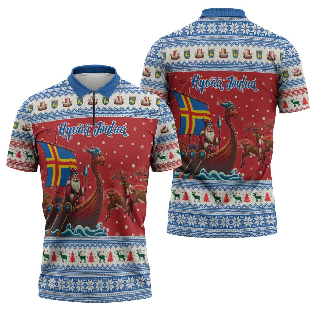 Aland Viking Santa Christmas Zipper Polo Shirt Funny Reindeer Norse Xmas - Wonder Print Shop