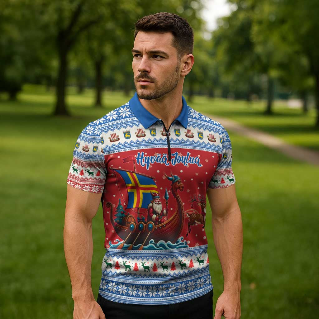 Aland Viking Santa Christmas Zipper Polo Shirt Funny Reindeer Norse Xmas - Wonder Print Shop