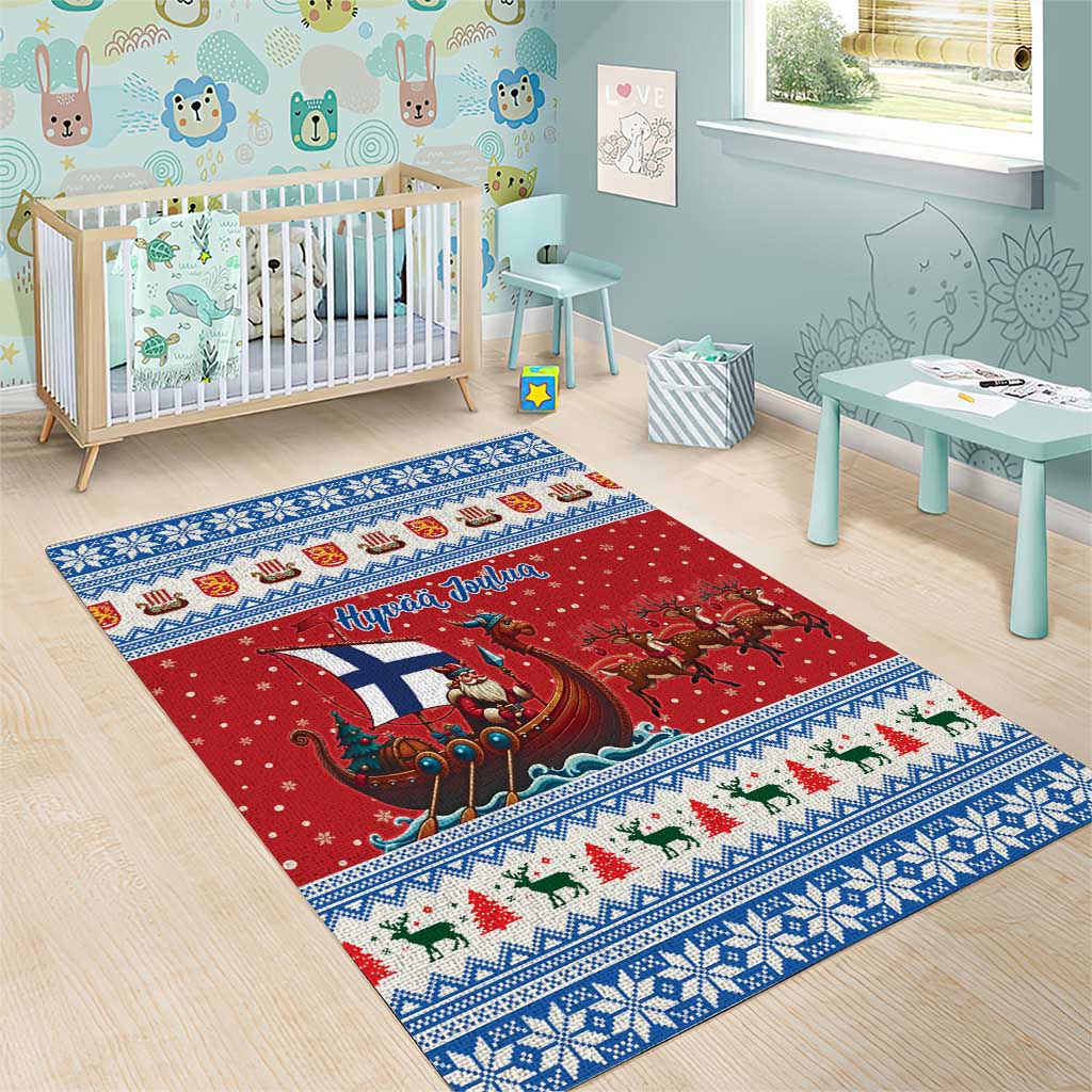 Finland Viking Santa Christmas Area Rug Funny Reindeer Norse Xmas - Wonder Print Shop