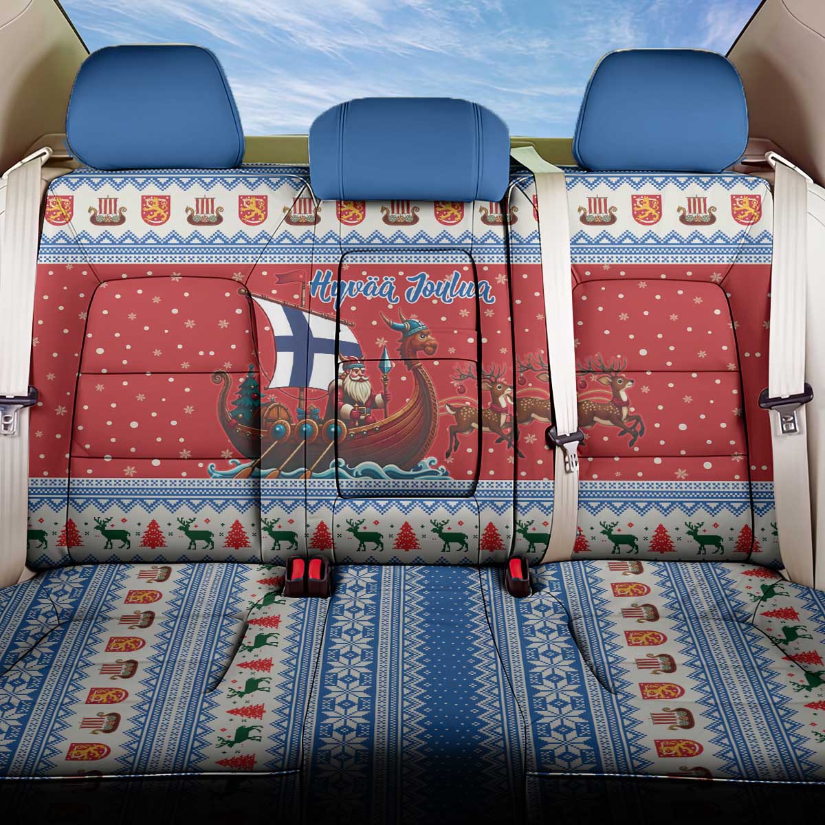 Finland Viking Santa Christmas Back Car Seat Cover Funny Reindeer Norse Xmas - Wonder Print Shop