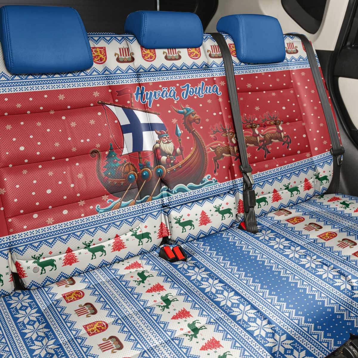 Finland Viking Santa Christmas Back Car Seat Cover Funny Reindeer Norse Xmas - Wonder Print Shop