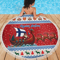 Finland Viking Santa Christmas Beach Blanket Funny Reindeer Norse Xmas - Wonder Print Shop