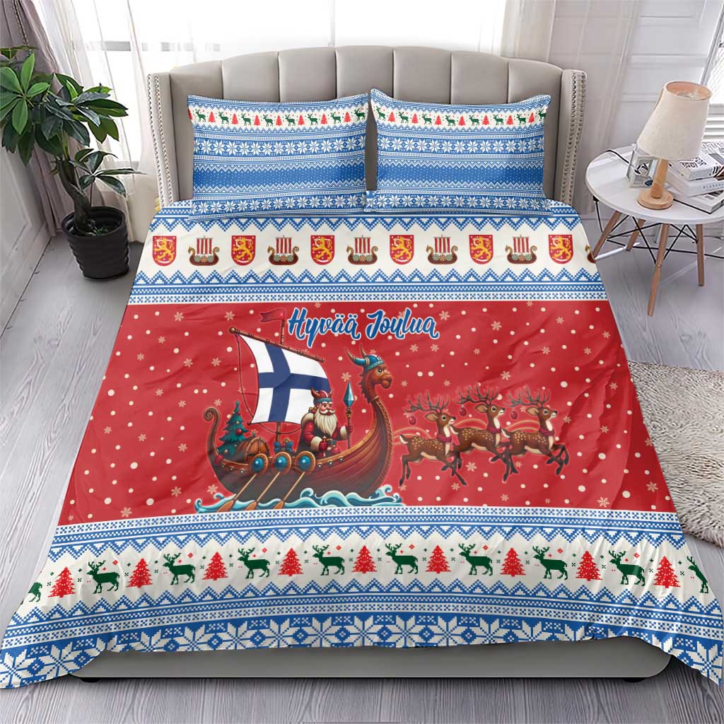 Finland Viking Santa Christmas Bedding Set Funny Reindeer Norse Xmas - Wonder Print Shop