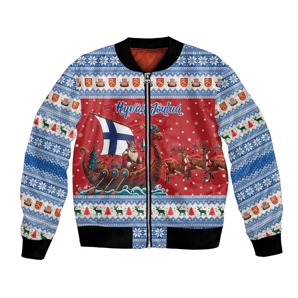 Finland Viking Santa Christmas Bomber Jacket Funny Reindeer Norse Xmas - Wonder Print Shop