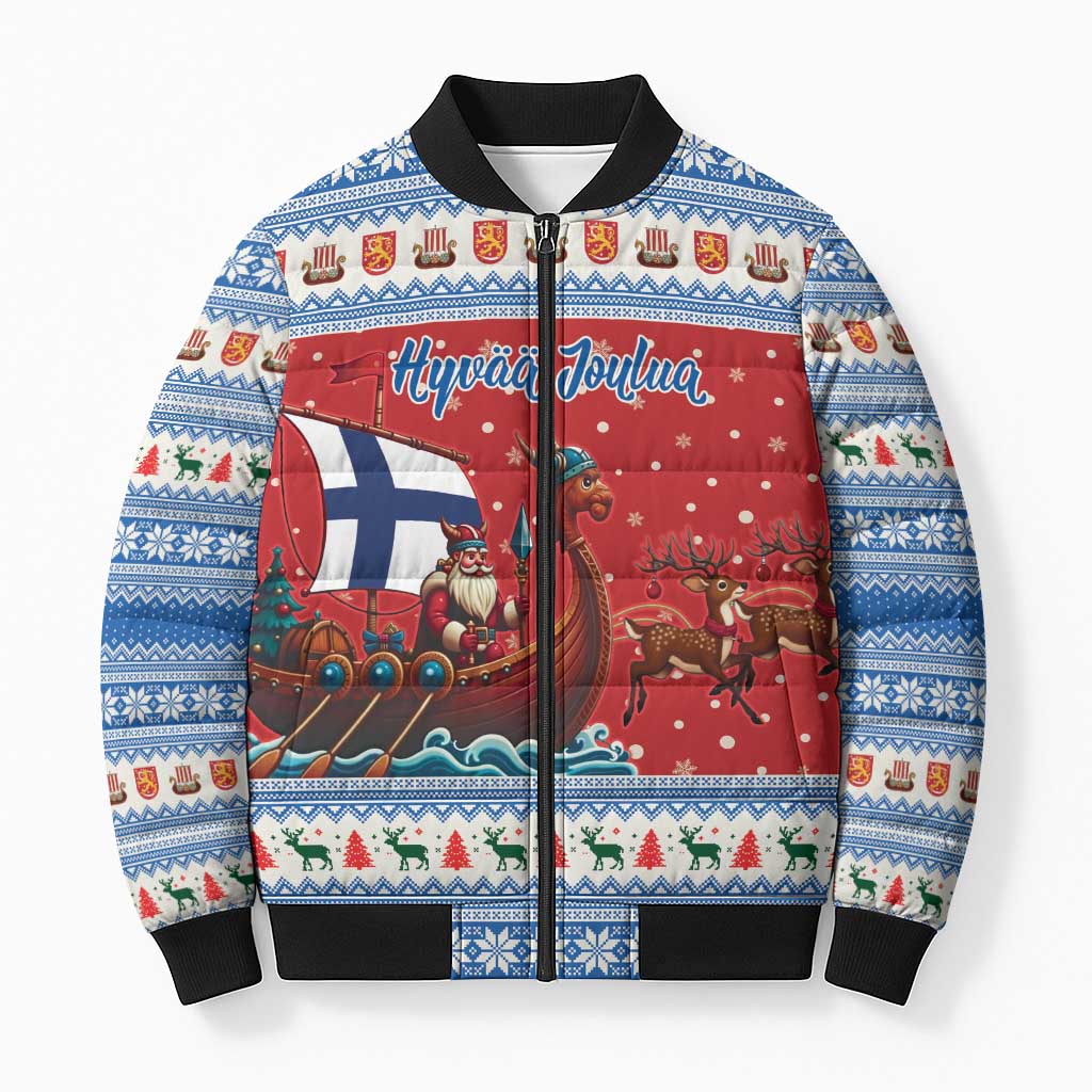 Finland Viking Santa Christmas Bomber Puffer Jacket Funny Reindeer Norse Xmas - Wonder Print Shop