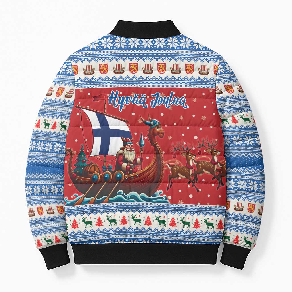 Finland Viking Santa Christmas Bomber Puffer Jacket Funny Reindeer Norse Xmas - Wonder Print Shop