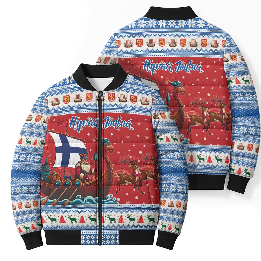 Finland Viking Santa Christmas Bomber Puffer Jacket Funny Reindeer Norse Xmas - Wonder Print Shop
