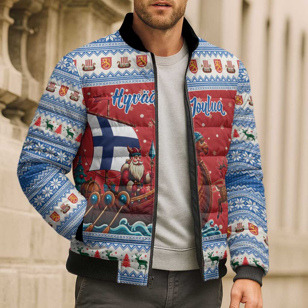 Finland Viking Santa Christmas Bomber Puffer Jacket Funny Reindeer Norse Xmas - Wonder Print Shop