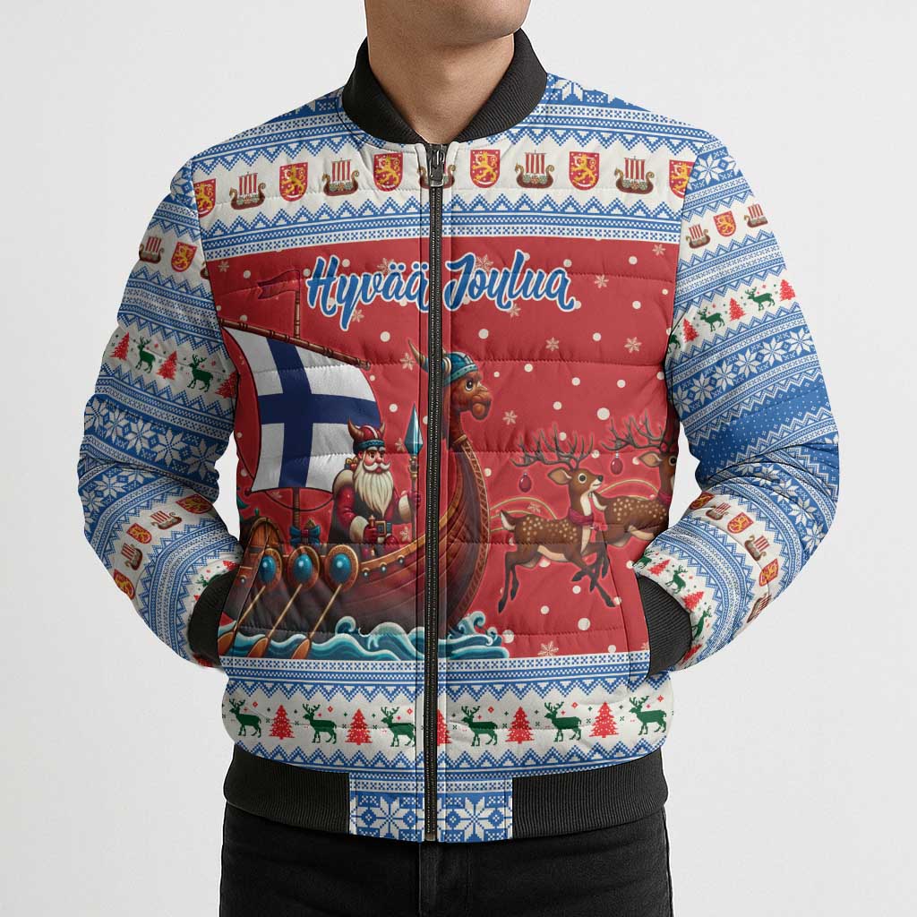 Finland Viking Santa Christmas Bomber Puffer Jacket Funny Reindeer Norse Xmas - Wonder Print Shop