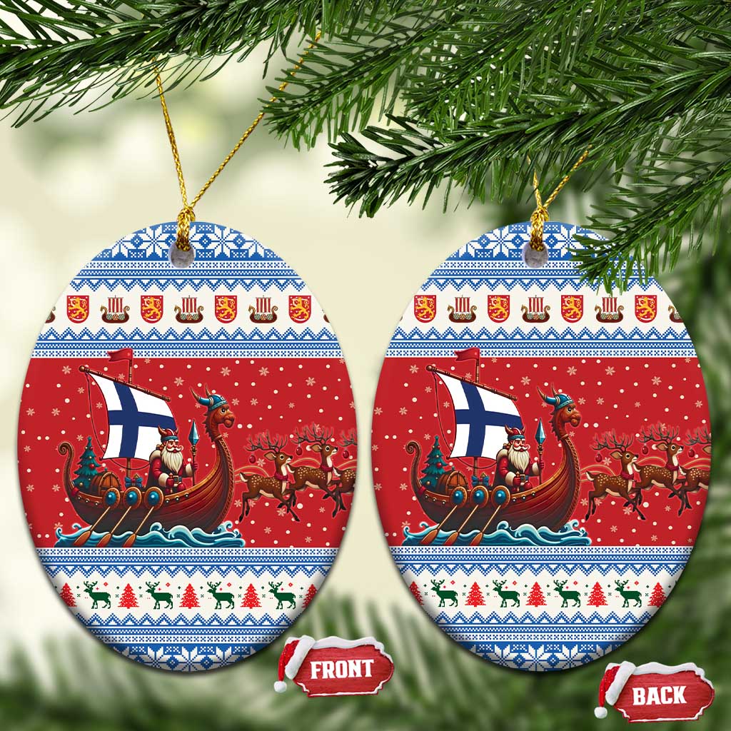 Finland Viking Santa Christmas Ceramic Ornament Funny Reindeer Norse Xmas - Wonder Print Shop