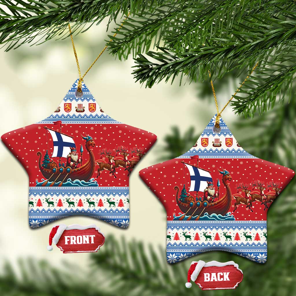 Finland Viking Santa Christmas Ceramic Ornament Funny Reindeer Norse Xmas - Wonder Print Shop