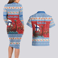 Finland Viking Santa Christmas Couples Matching Long Sleeve Bodycon Dress and Hawaiian Shirt Funny Reindeer Norse Xmas - Wonder Print Shop