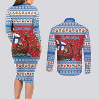 Finland Viking Santa Christmas Couples Matching Long Sleeve Bodycon Dress and Long Sleeve Button Shirt Funny Reindeer Norse Xmas - Wonder Print Shop