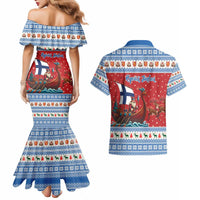 Finland Viking Santa Christmas Couples Matching Mermaid Dress and Hawaiian Shirt Funny Reindeer Norse Xmas - Wonder Print Shop