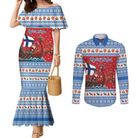 Finland Viking Santa Christmas Couples Matching Mermaid Dress and Long Sleeve Button Shirt Funny Reindeer Norse Xmas - Wonder Print Shop