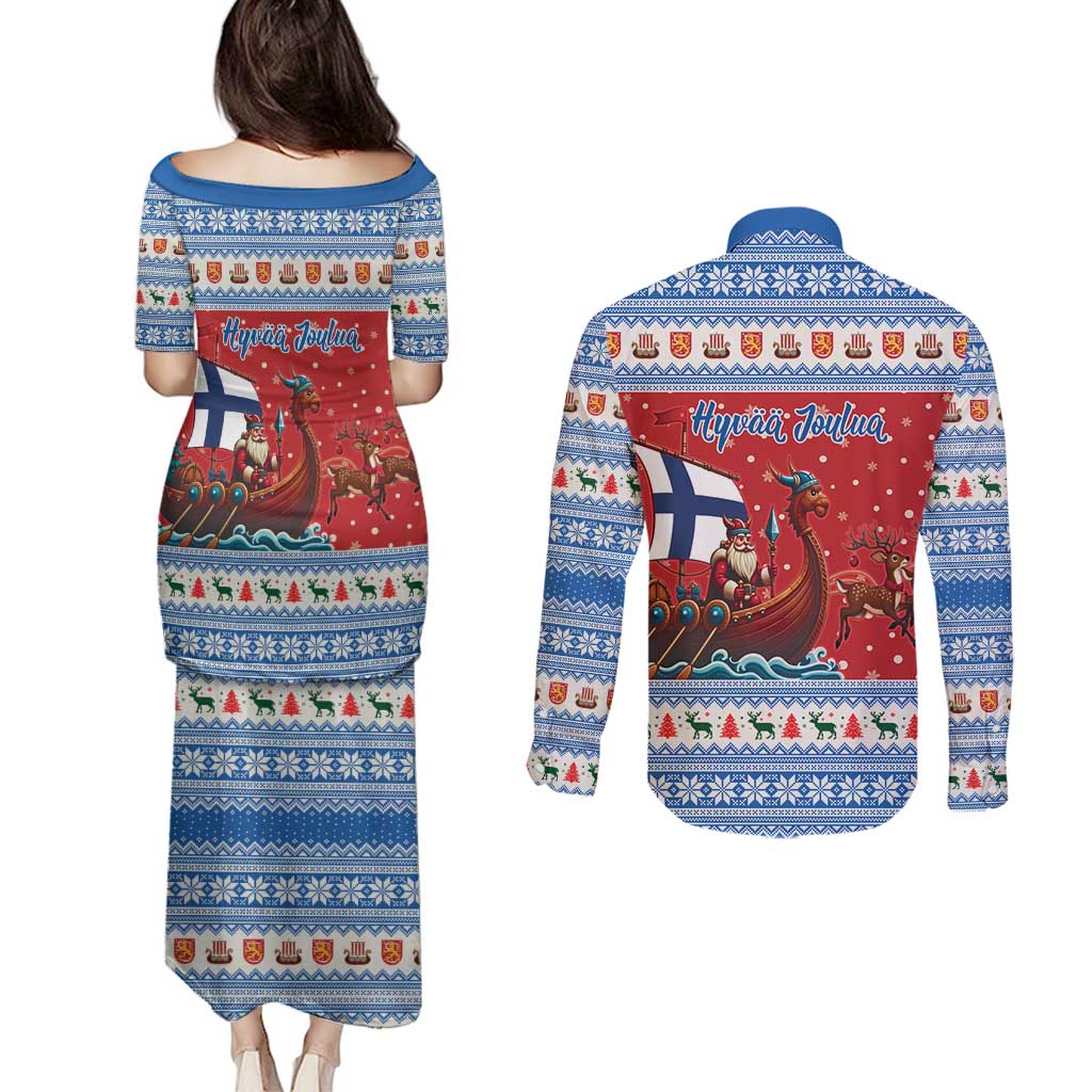 Finland Viking Santa Christmas Couples Matching Puletasi and Long Sleeve Button Shirt Funny Reindeer Norse Xmas - Wonder Print Shop