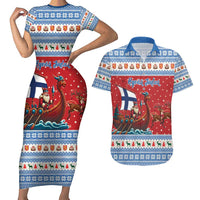 Finland Viking Santa Christmas Couples Matching Short Sleeve Bodycon Dress and Hawaiian Shirt Funny Reindeer Norse Xmas - Wonder Print Shop