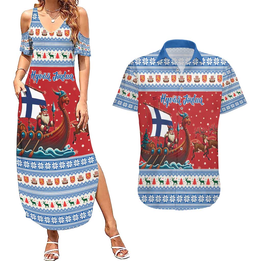 Finland Viking Santa Christmas Couples Matching Summer Maxi Dress and Hawaiian Shirt Funny Reindeer Norse Xmas - Wonder Print Shop