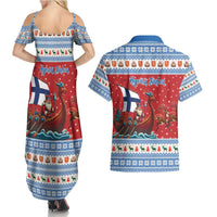 Finland Viking Santa Christmas Couples Matching Summer Maxi Dress and Hawaiian Shirt Funny Reindeer Norse Xmas - Wonder Print Shop
