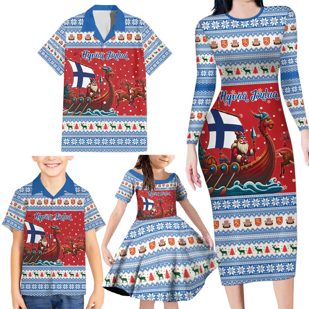 Finland Viking Santa Christmas Family Matching Long Sleeve Bodycon Dress and Hawaiian Shirt Funny Reindeer Norse Xmas - Wonder Print Shop
