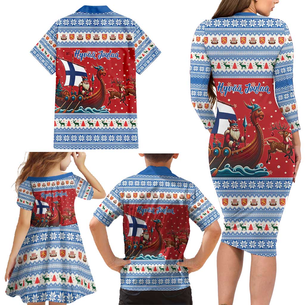 Finland Viking Santa Christmas Family Matching Long Sleeve Bodycon Dress and Hawaiian Shirt Funny Reindeer Norse Xmas - Wonder Print Shop