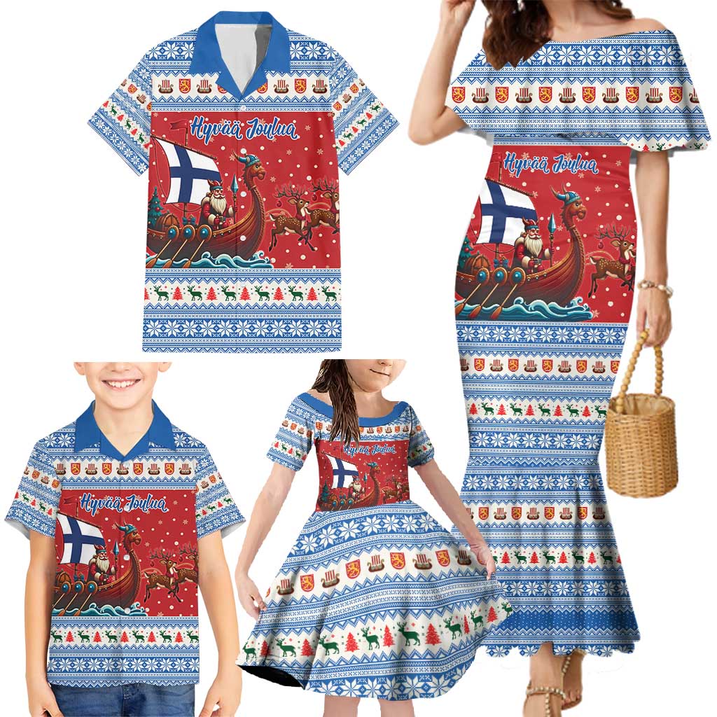 Finland Viking Santa Christmas Family Matching Mermaid Dress and Hawaiian Shirt Funny Reindeer Norse Xmas - Wonder Print Shop