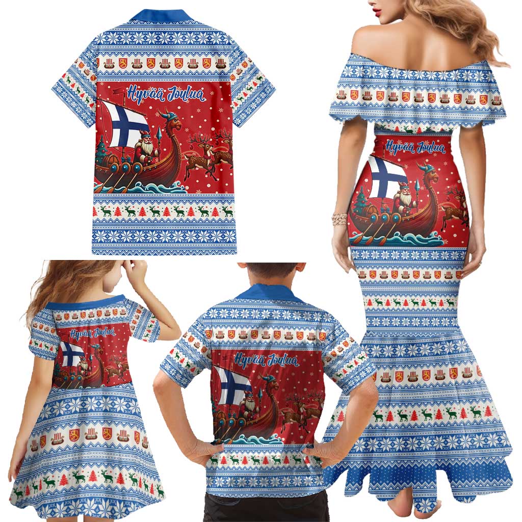 Finland Viking Santa Christmas Family Matching Mermaid Dress and Hawaiian Shirt Funny Reindeer Norse Xmas - Wonder Print Shop