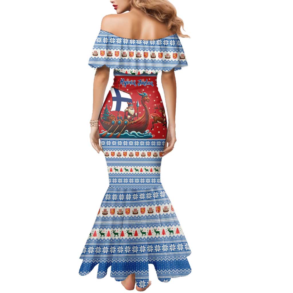 Finland Viking Santa Christmas Family Matching Mermaid Dress and Hawaiian Shirt Funny Reindeer Norse Xmas - Wonder Print Shop