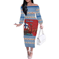 Finland Viking Santa Christmas Family Matching Off The Shoulder Long Sleeve Dress and Hawaiian Shirt Funny Reindeer Norse Xmas - Wonder Print Shop