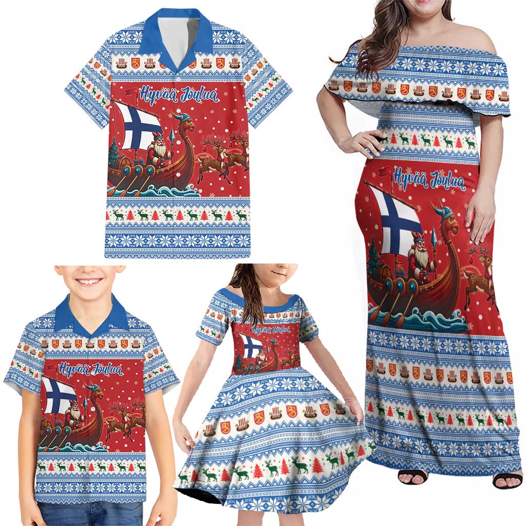 Finland Viking Santa Christmas Family Matching Off Shoulder Maxi Dress and Hawaiian Shirt Funny Reindeer Norse Xmas - Wonder Print Shop
