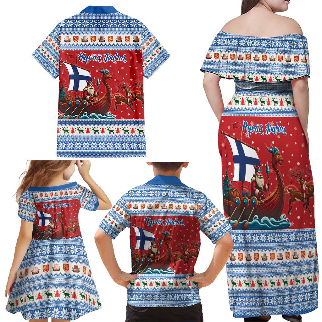 Finland Viking Santa Christmas Family Matching Off Shoulder Maxi Dress and Hawaiian Shirt Funny Reindeer Norse Xmas - Wonder Print Shop