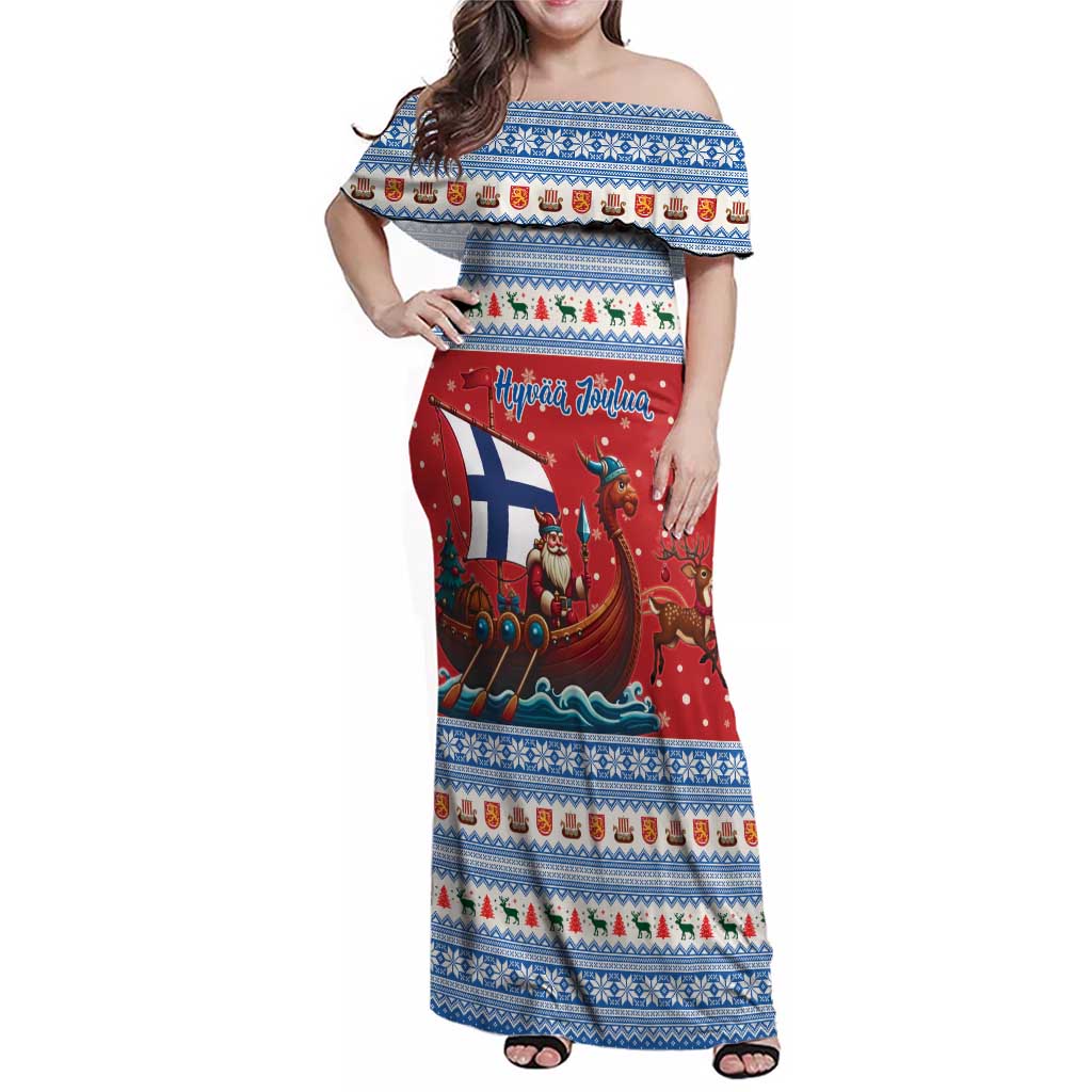 Finland Viking Santa Christmas Family Matching Off Shoulder Maxi Dress and Hawaiian Shirt Funny Reindeer Norse Xmas - Wonder Print Shop