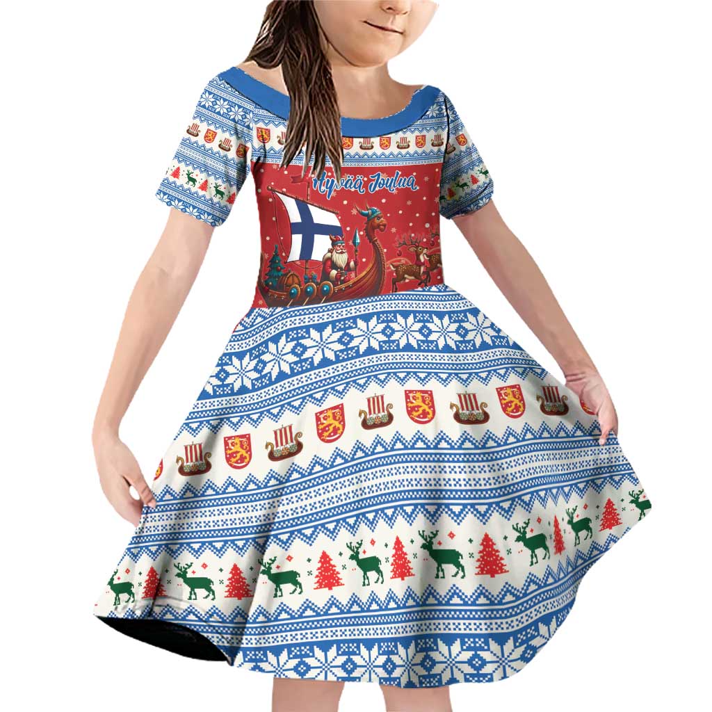 Finland Viking Santa Christmas Family Matching Off Shoulder Short Dress and Hawaiian Shirt Funny Reindeer Norse Xmas - Wonder Print Shop