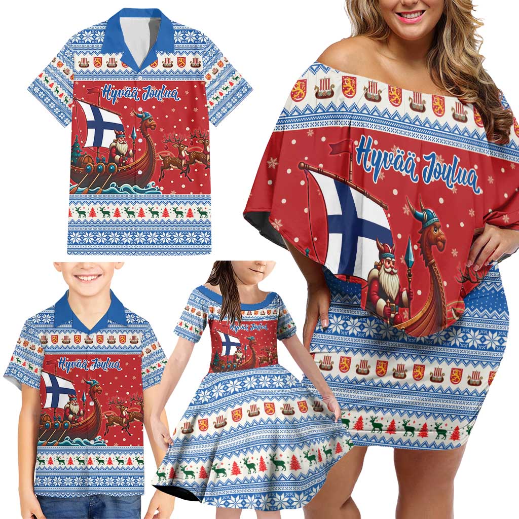 Finland Viking Santa Christmas Family Matching Off Shoulder Short Dress and Hawaiian Shirt Funny Reindeer Norse Xmas - Wonder Print Shop