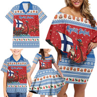Finland Viking Santa Christmas Family Matching Off Shoulder Short Dress and Hawaiian Shirt Funny Reindeer Norse Xmas - Wonder Print Shop