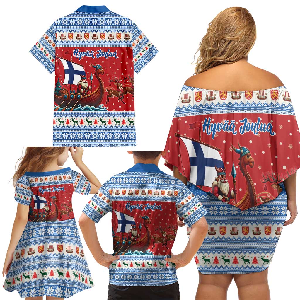 Finland Viking Santa Christmas Family Matching Off Shoulder Short Dress and Hawaiian Shirt Funny Reindeer Norse Xmas - Wonder Print Shop