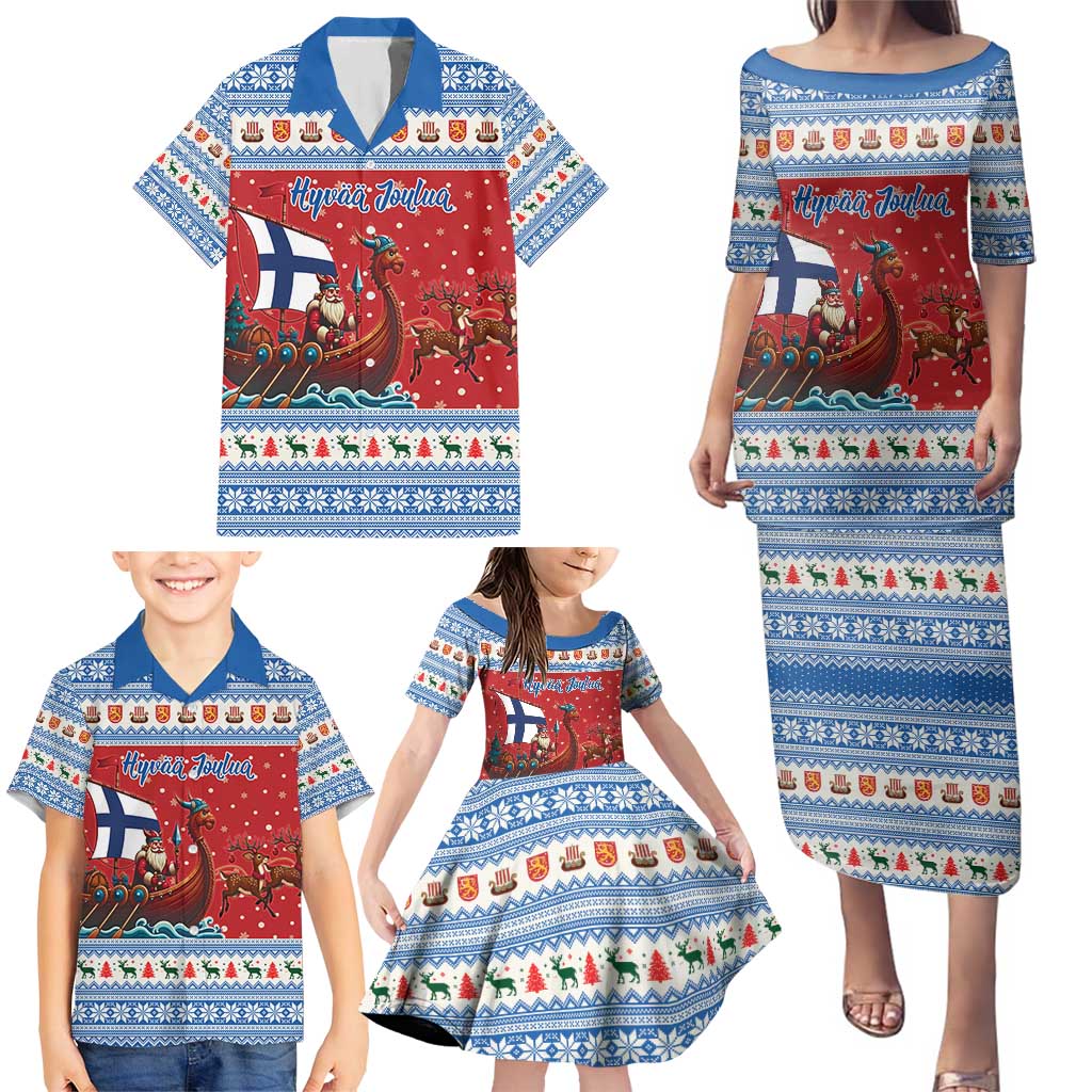 Finland Viking Santa Christmas Family Matching Puletasi and Hawaiian Shirt Funny Reindeer Norse Xmas - Wonder Print Shop