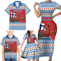 Finland Viking Santa Christmas Family Matching Short Sleeve Bodycon Dress and Hawaiian Shirt Funny Reindeer Norse Xmas - Wonder Print Shop