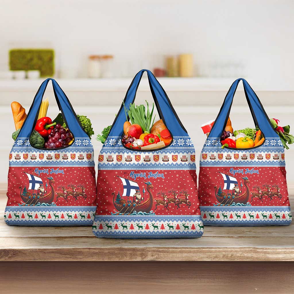 Finland Viking Santa Christmas Grocery Bag Funny Reindeer Norse Xmas - Wonder Print Shop