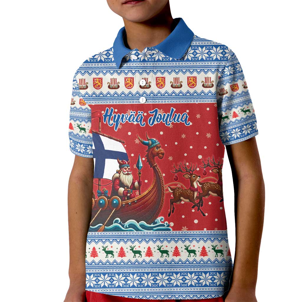 Finland Viking Santa Christmas Kid Polo Shirt Funny Reindeer Norse Xmas - Wonder Print Shop