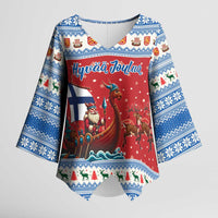 Finland Viking Santa Christmas Kimono Sleeve Blouse Funny Reindeer Norse Xmas - Wonder Print Shop