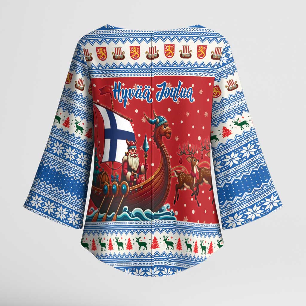 Finland Viking Santa Christmas Kimono Sleeve Blouse Funny Reindeer Norse Xmas - Wonder Print Shop