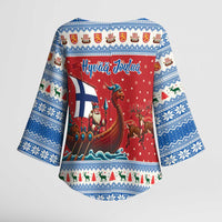 Finland Viking Santa Christmas Kimono Sleeve Blouse Funny Reindeer Norse Xmas - Wonder Print Shop