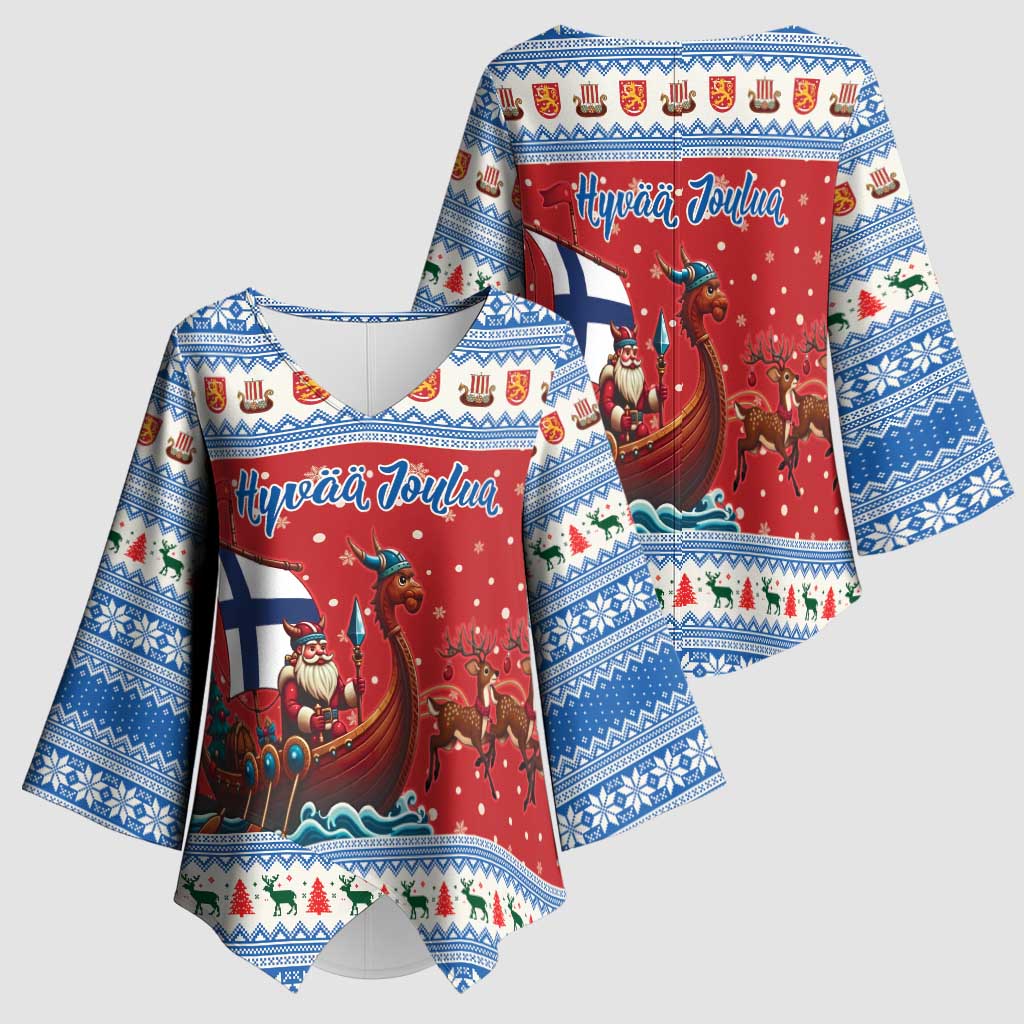 Finland Viking Santa Christmas Kimono Sleeve Blouse Funny Reindeer Norse Xmas - Wonder Print Shop
