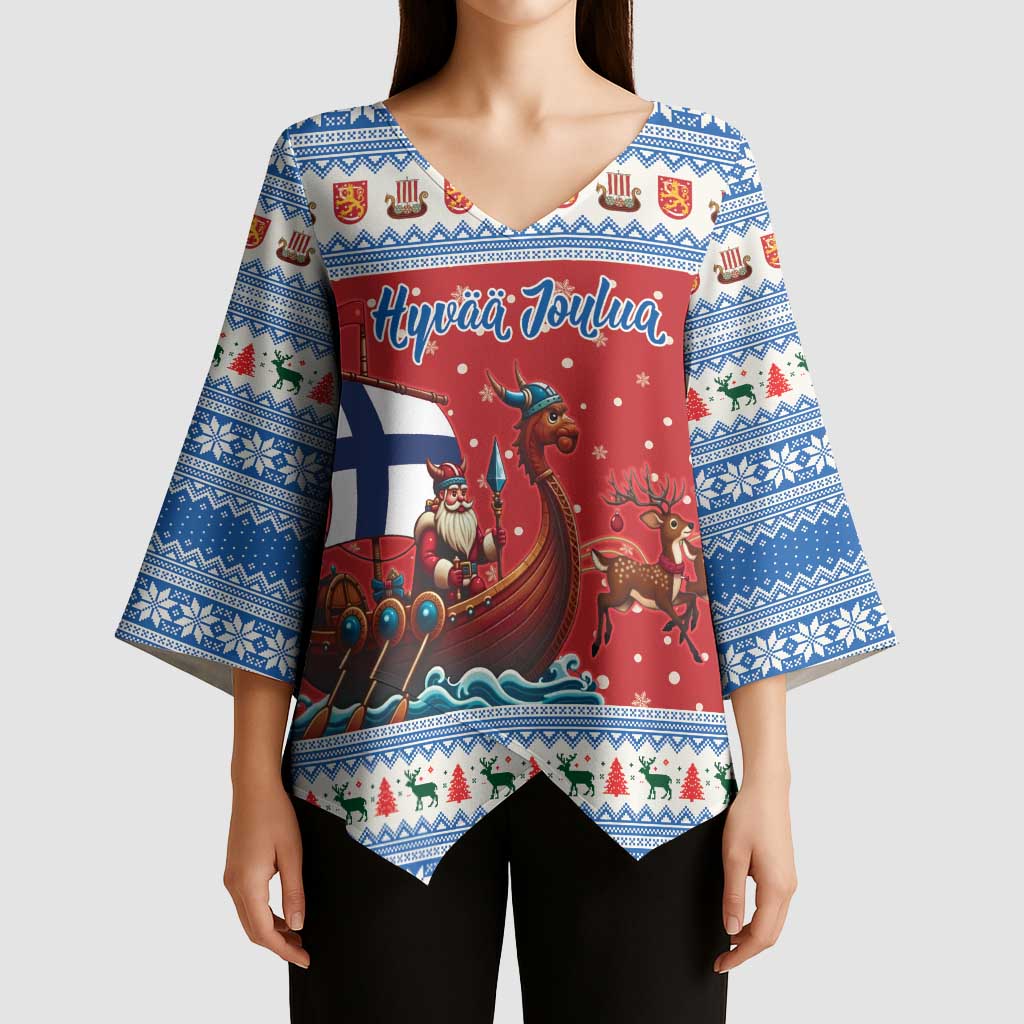 Finland Viking Santa Christmas Kimono Sleeve Blouse Funny Reindeer Norse Xmas - Wonder Print Shop