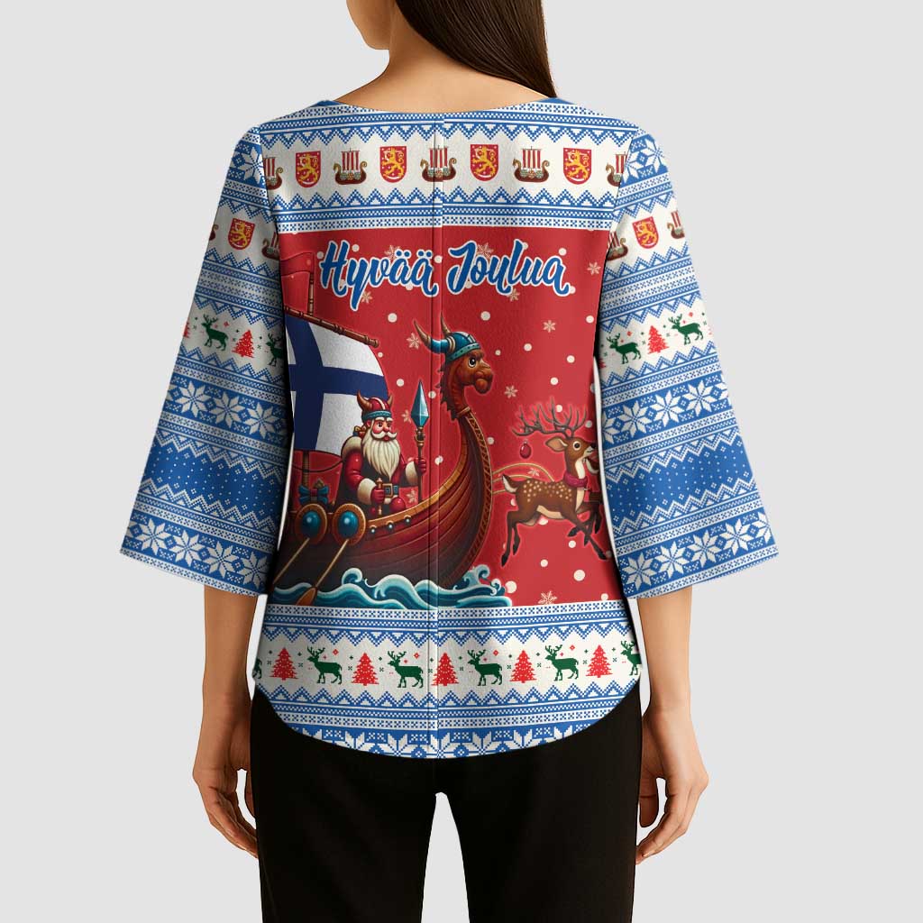 Finland Viking Santa Christmas Kimono Sleeve Blouse Funny Reindeer Norse Xmas - Wonder Print Shop