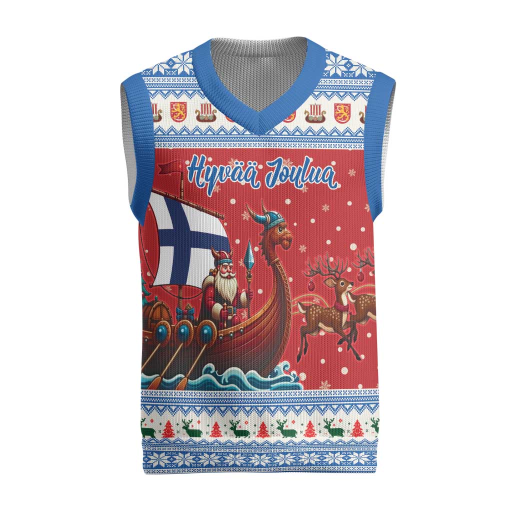 Finland Viking Santa Christmas Knitted V-Neck Vest Funny Reindeer Norse Xmas - Wonder Print Shop